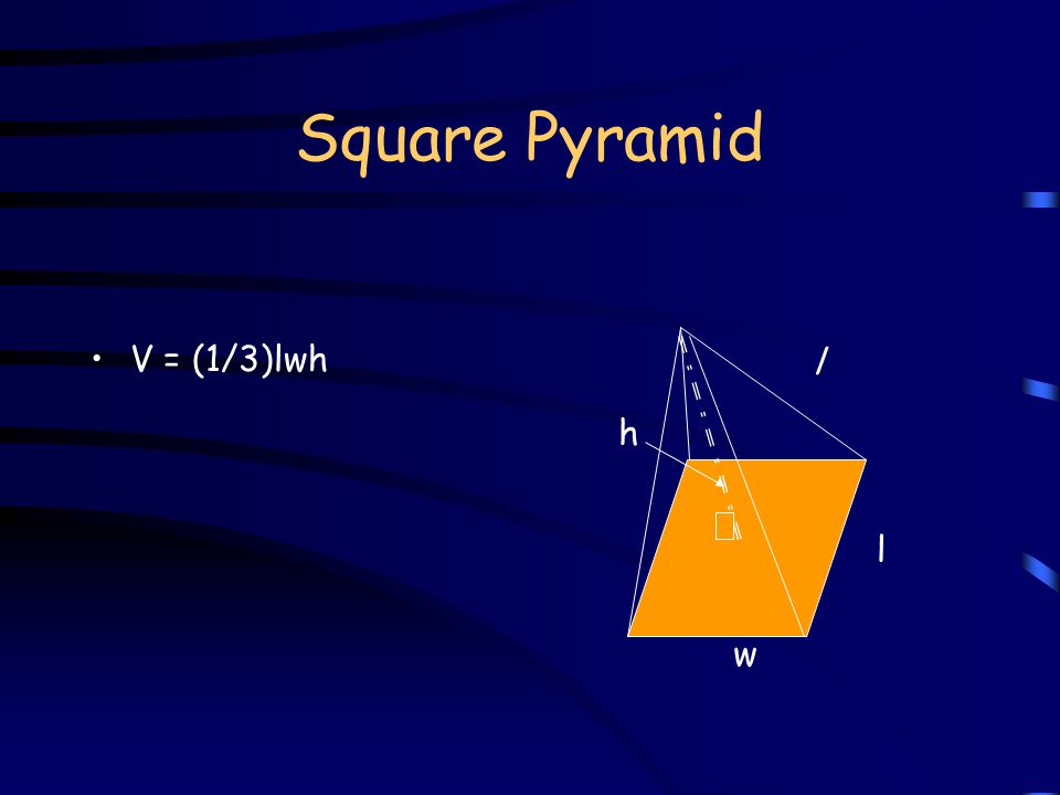 Square Pyramid The Square Pryamid has one square base. l l h w