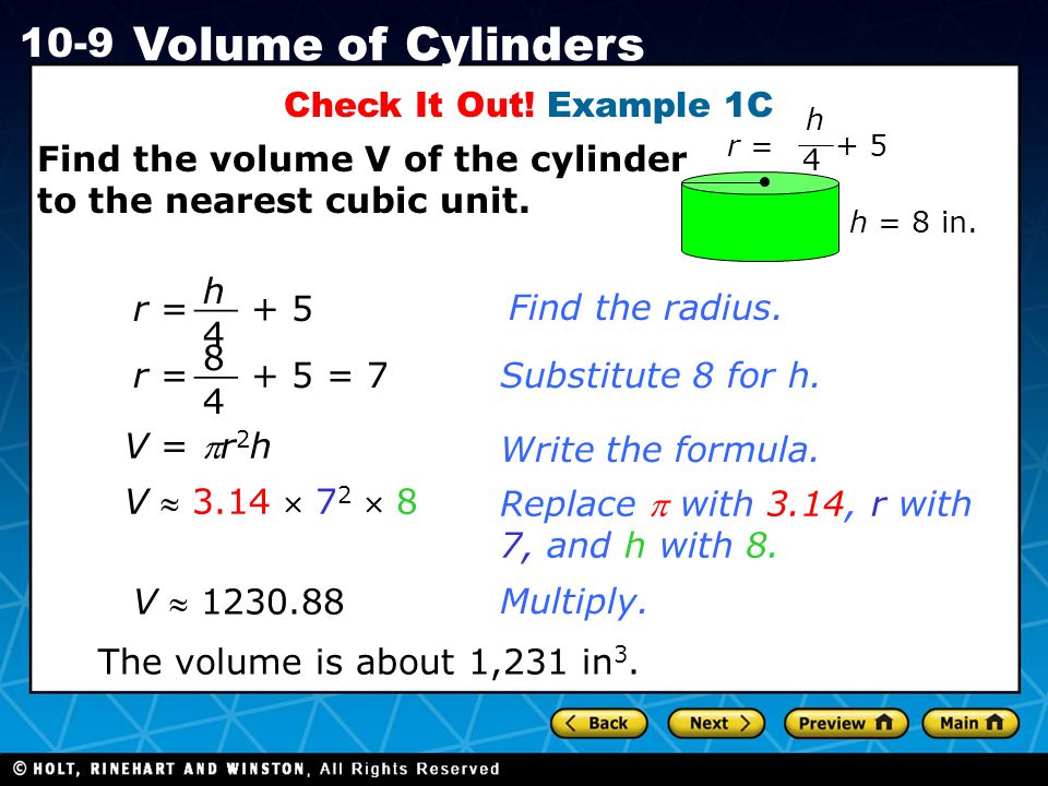 Holt CA Course Volume of Cylinders Check It Out.