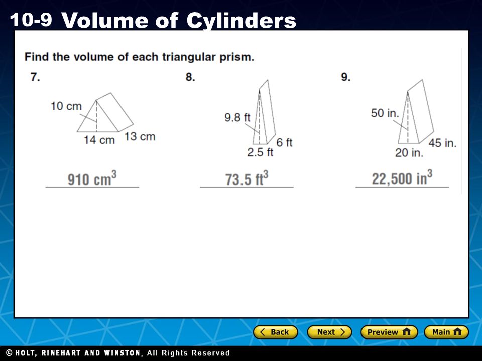 Holt CA Course Volume of Cylinders
