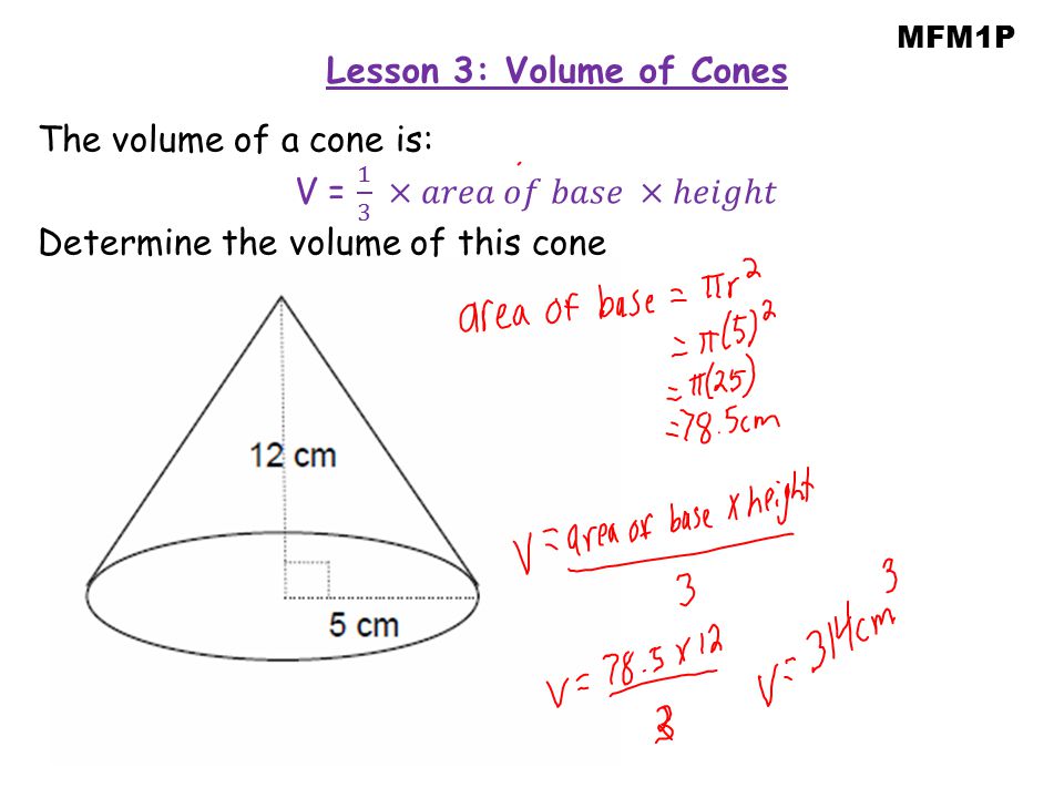 MFM1P Lesson 3: Volume of Cones