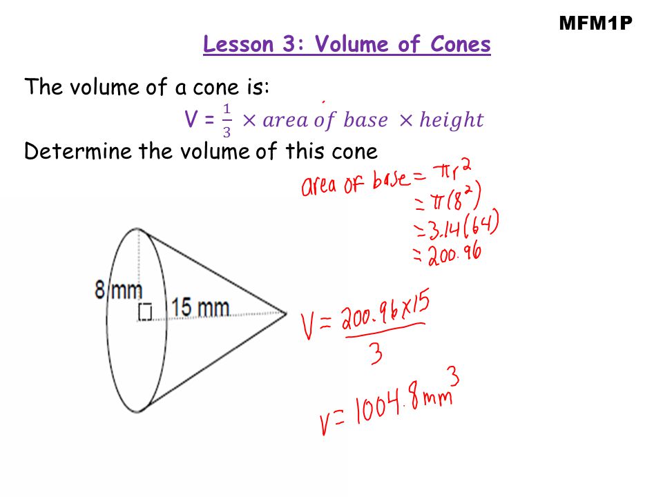 MFM1P Lesson 3: Volume of Cones