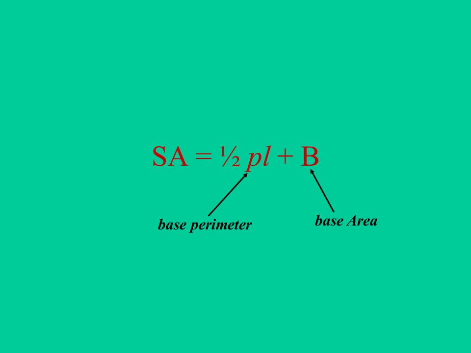 SA = ½ pl + B base perimeter base Area
