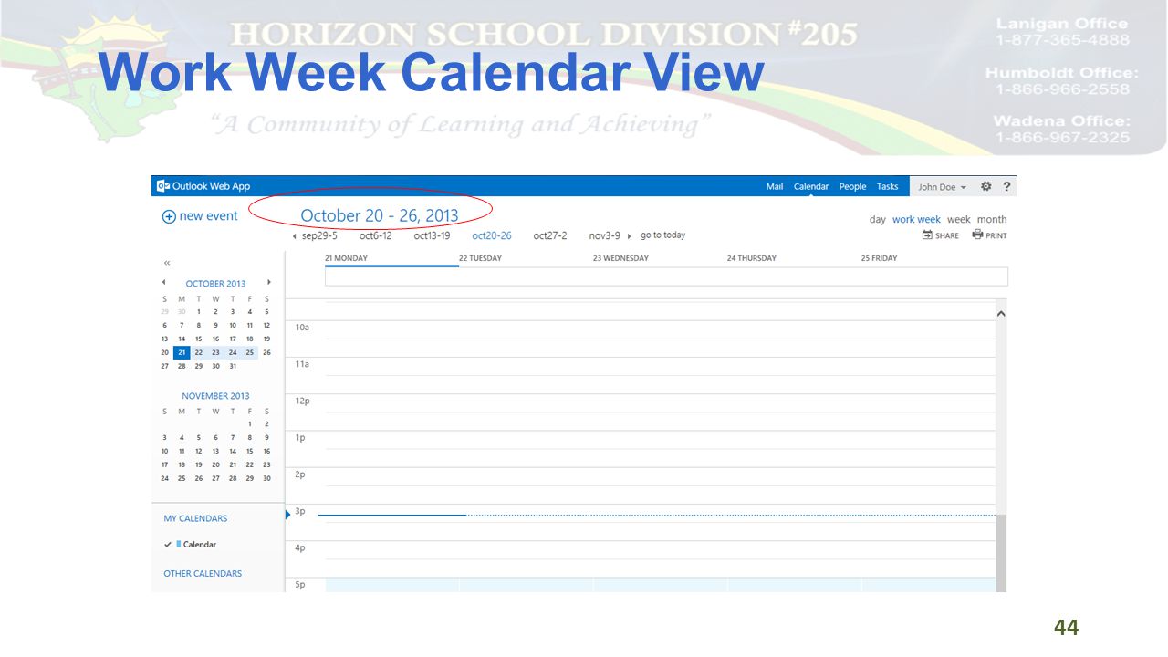 Work Week Calendar View 44