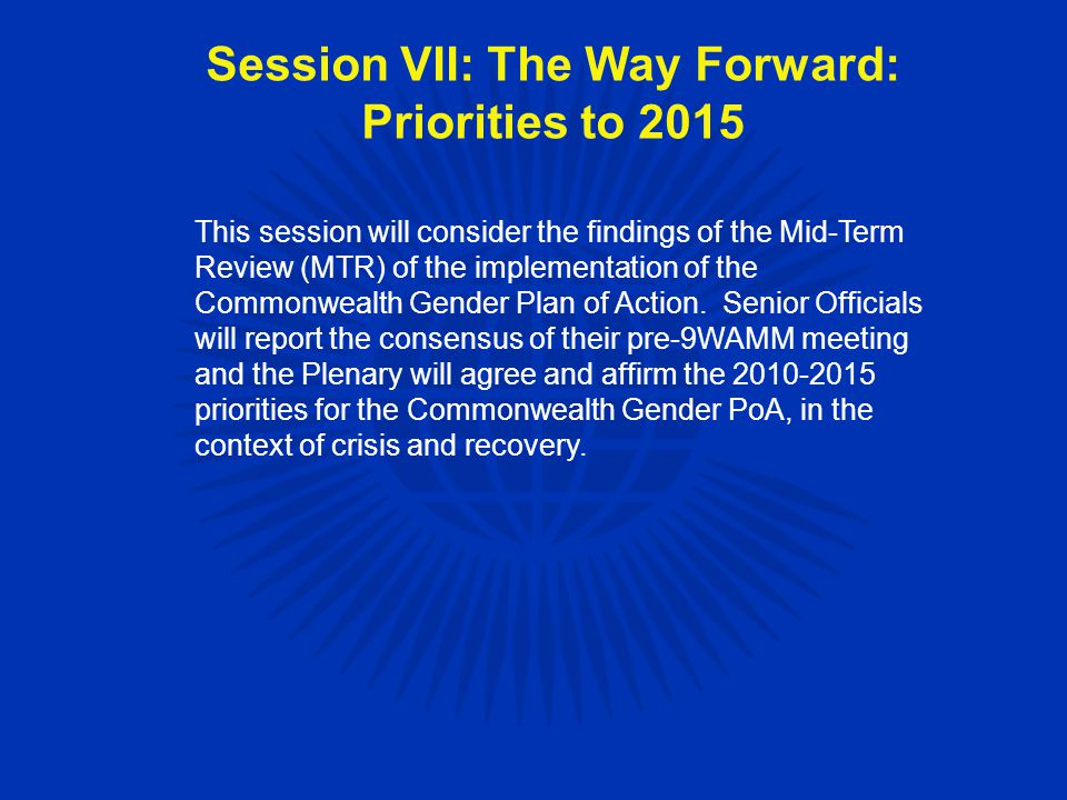 This session will consider the findings of the Mid-Term Review (MTR) of the implementation of the Commonwealth Gender Plan of Action.