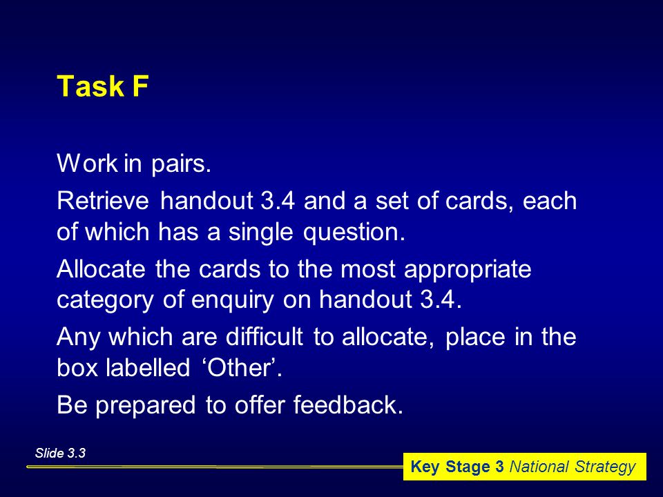 Key Stage 3 National Strategy Task F Work in pairs.