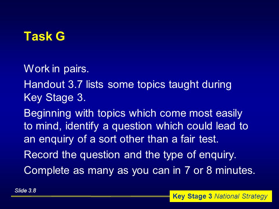 Key Stage 3 National Strategy Task G Work in pairs.