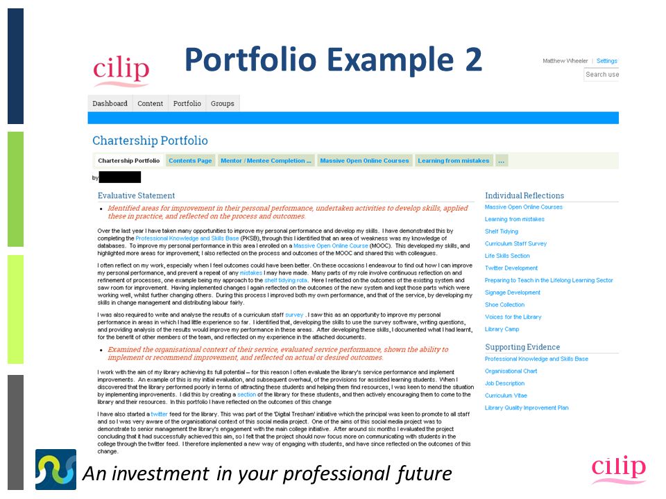 An investment in your professional future Portfolio Example 2