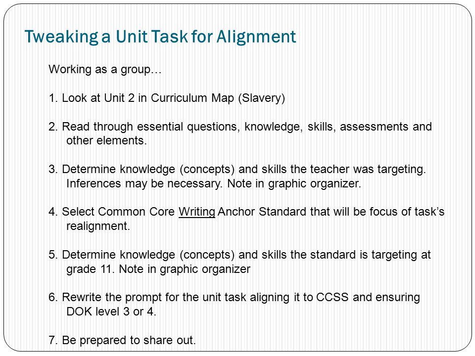 Tweaking a Unit Task for Alignment Working as a group… 1.
