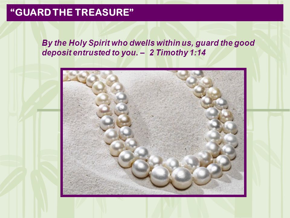 GUARD THE TREASURE By the Holy Spirit who dwells within us, guard the good deposit entrusted to you.