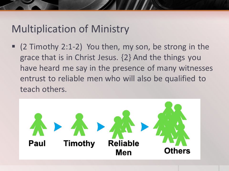 Multiplication of Ministry  (2 Timothy 2:1-2) You then, my son, be strong in the grace that is in Christ Jesus.