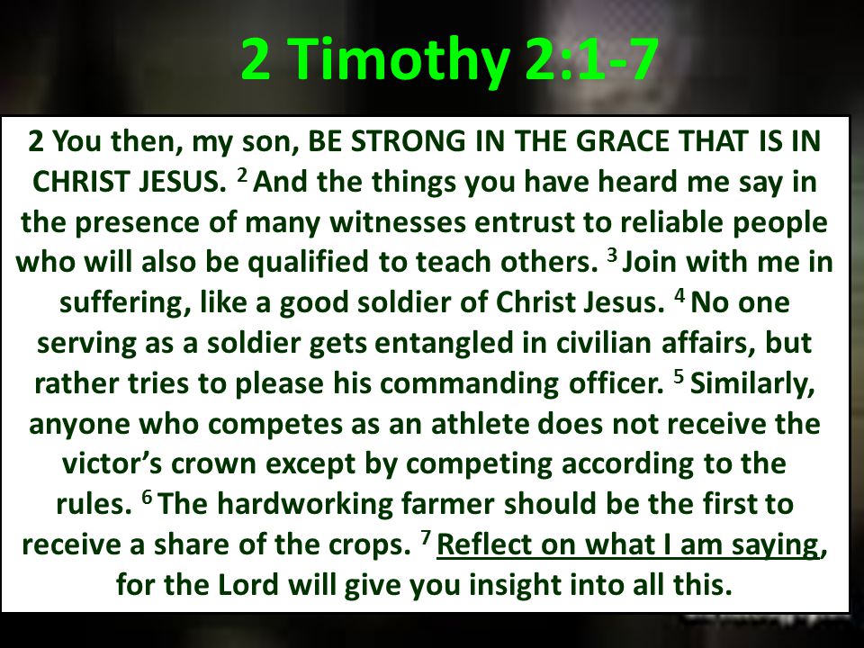 2 You then, my son, BE STRONG IN THE GRACE THAT IS IN CHRIST JESUS.