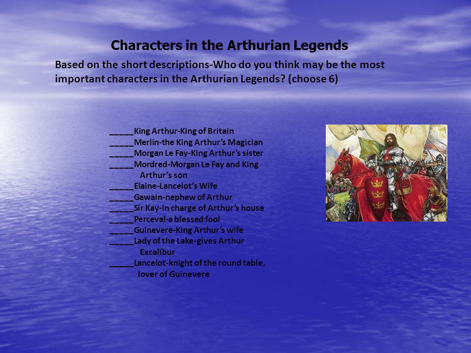 Characters in the Arthurian Legends Based on the short descriptions-Who do you think may be the most important characters in the Arthurian Legends.