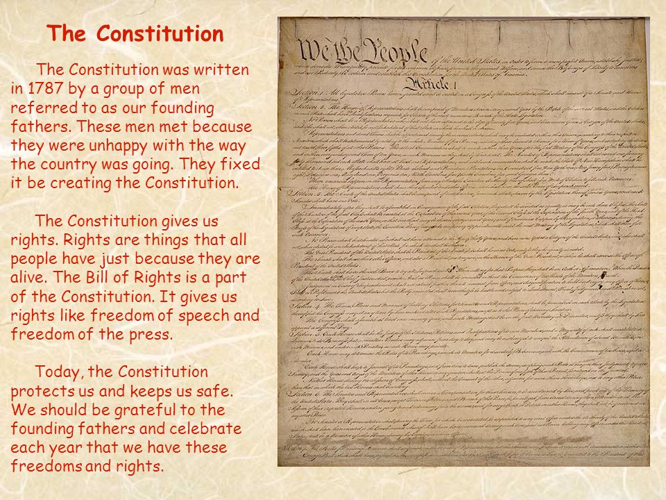 The Constitution was written in 1787 by a group of men referred to as our founding fathers.