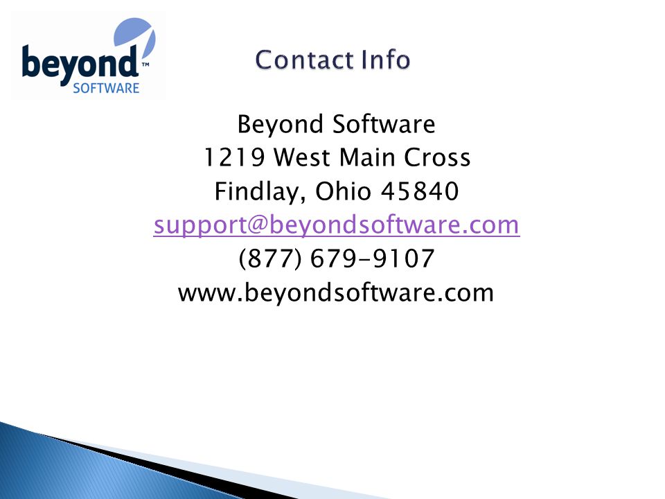 Beyond Software 1219 West Main Cross Findlay, Ohio (877)