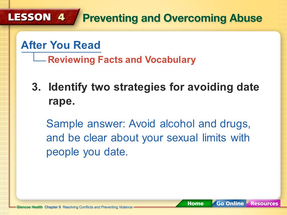After You Read Reviewing Facts and Vocabulary 2.Identify two warning signs that a dating relationship may be abusive.