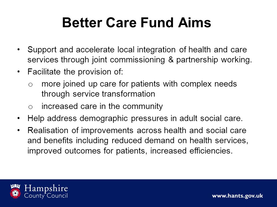 Support and accelerate local integration of health and care services through joint commissioning & partnership working.
