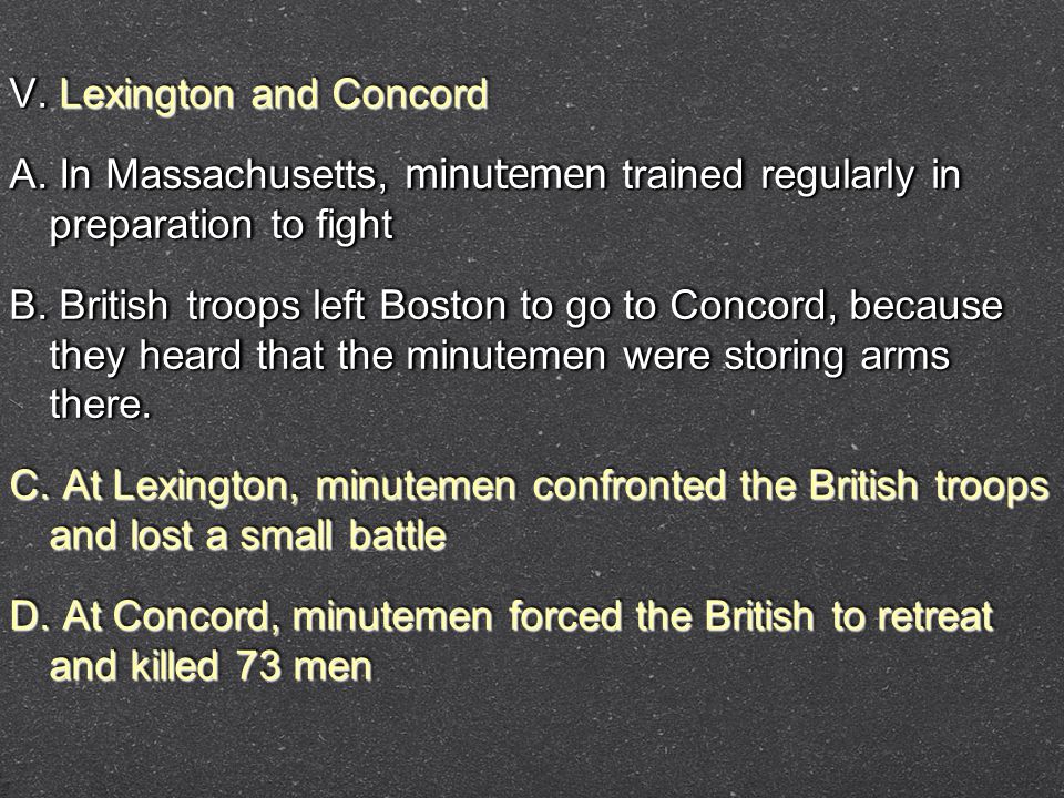 V. Lexington and Concord A.