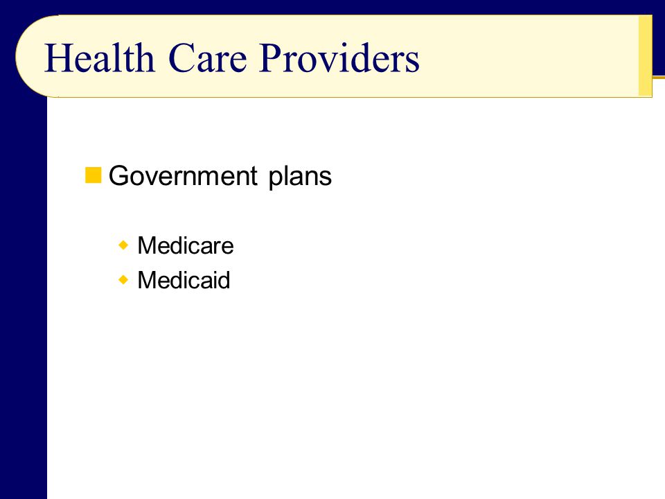 Government plans  Medicare  Medicaid Health Care Providers