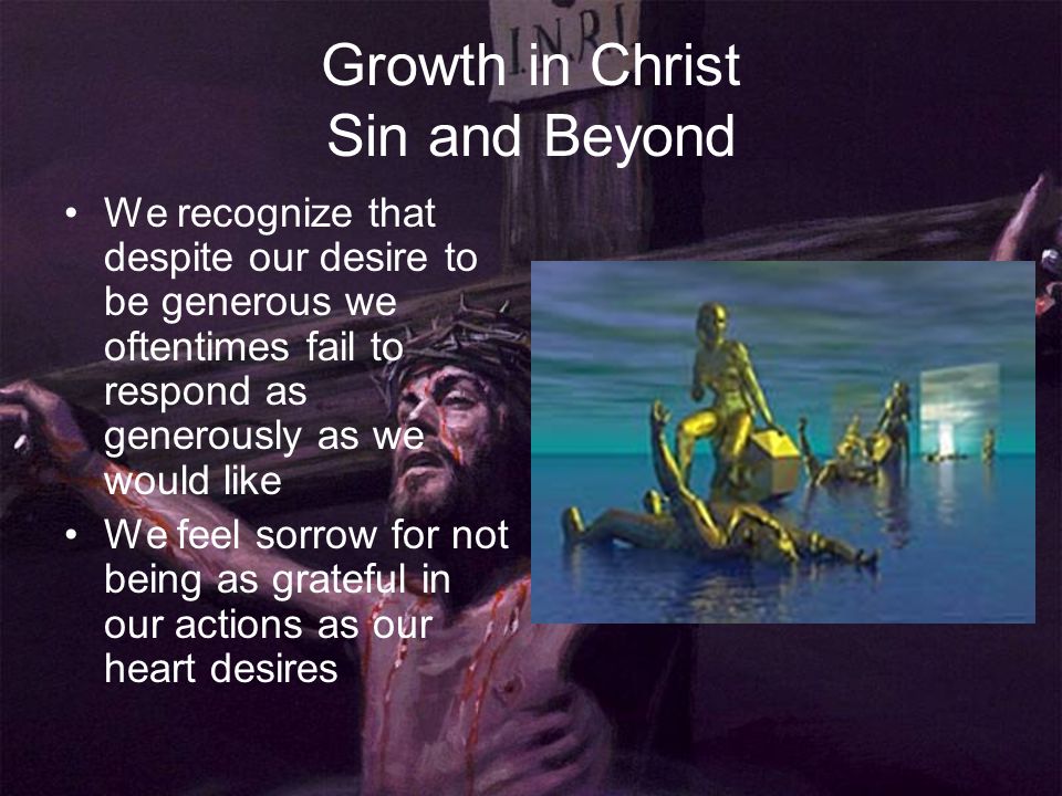 Growth in Christ Sin and Beyond We recognize that despite our desire to be generous we oftentimes fail to respond as generously as we would like We feel sorrow for not being as grateful in our actions as our heart desires