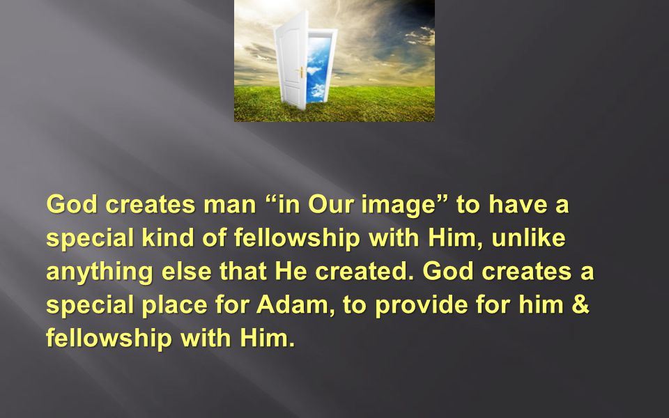 God creates man in Our image to have a special kind of fellowship with Him, unlike anything else that He created.