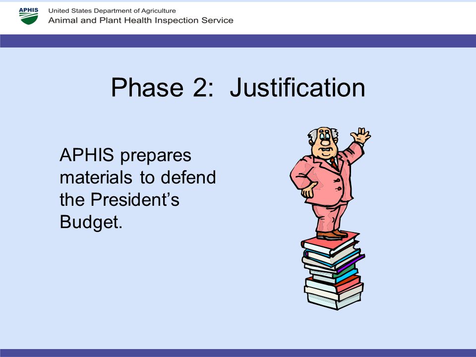 Phase 2: Justification APHIS prepares materials to defend the President’s Budget.