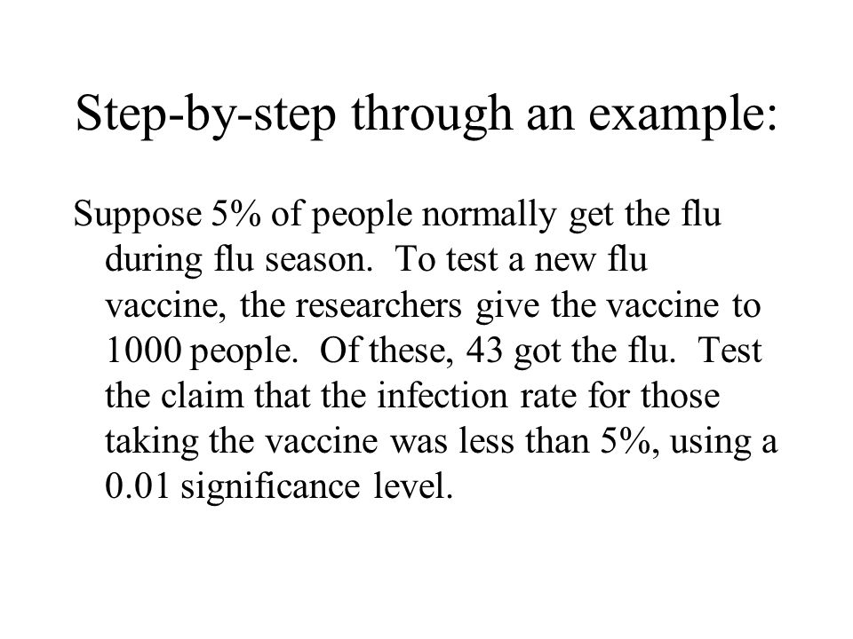 Step-by-step through an example: Suppose 5% of people normally get the flu during flu season.