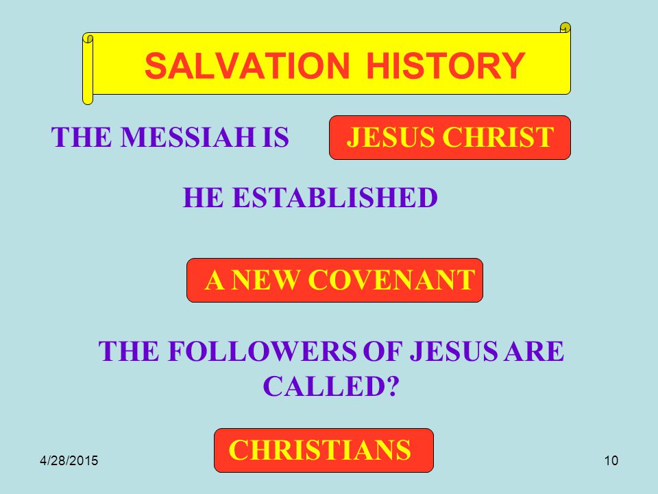 4/28/ JESUS CHRIST CHRISTIANS A NEW COVENANT SALVATION HISTORY THE MESSIAH IS HE ESTABLISHED THE FOLLOWERS OF JESUS ARE CALLED