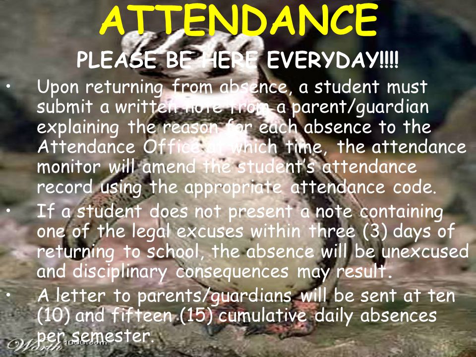ATTENDANCE PLEASE BE HERE EVERYDAY!!!.