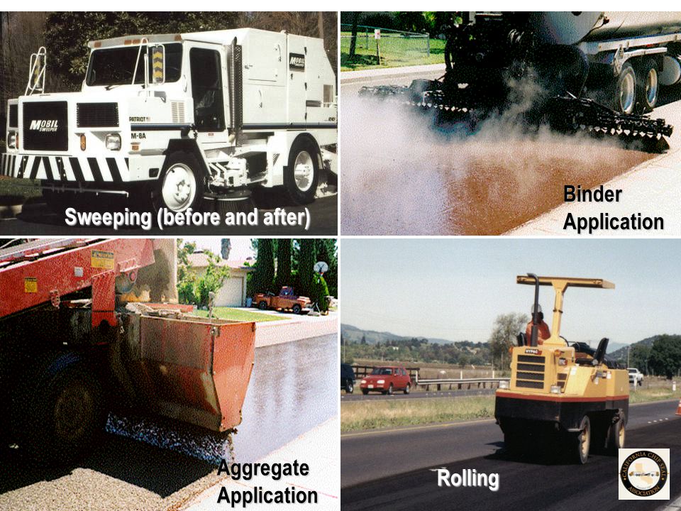 Sweeping (before and after) Rolling Aggregate Application Binder Application