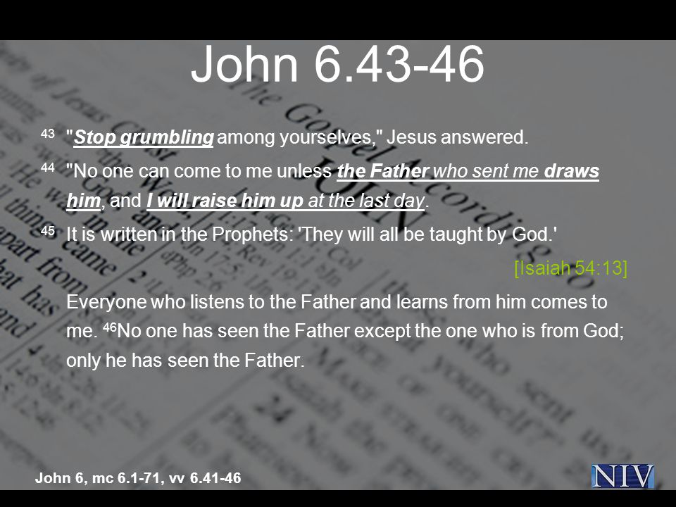 John Stop grumbling among yourselves, Jesus answered.