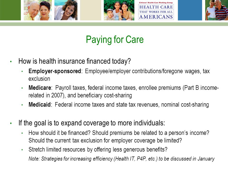 Paying for Care How is health insurance financed today.