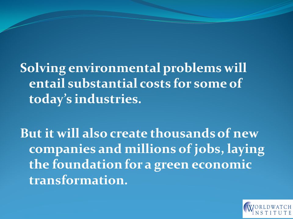 Solving environmental problems will entail substantial costs for some of today’s industries.