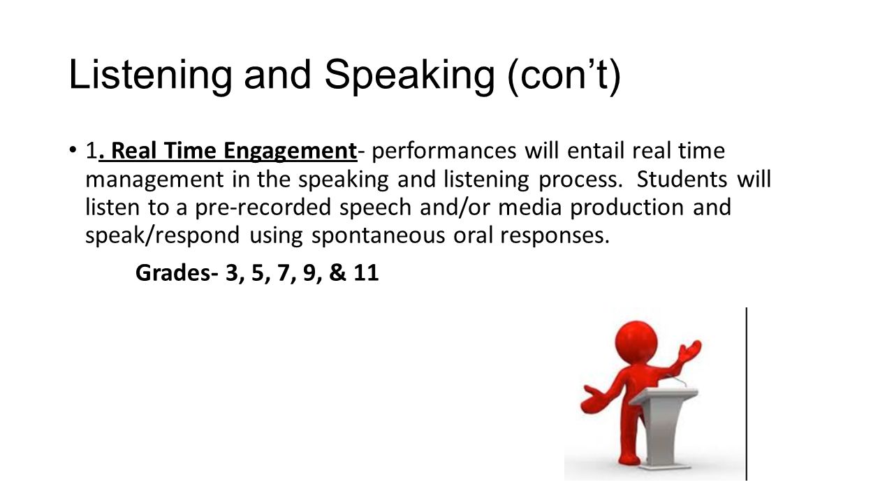Listening and Speaking (con’t) 1.