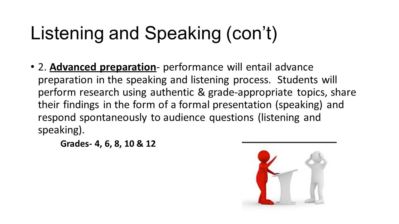 Listening and Speaking (con’t) 2.