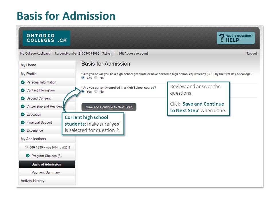 Basis for Admission Review and answer the questions.