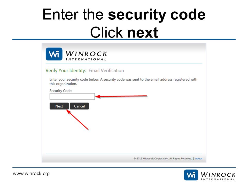 Enter the security code Click next