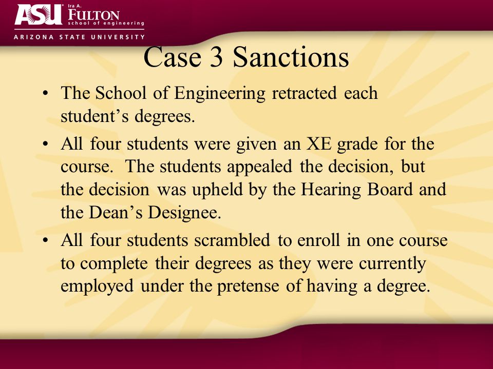 Case 3 Sanctions The School of Engineering retracted each student’s degrees.