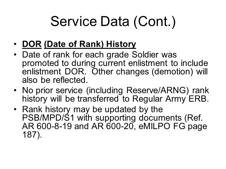 Name Includes Last Surname Full First Middle 28 Service Data Cont Dor Date Of Rank History For Each Grade Solr Was Promoted To During Cur Enlistment Include