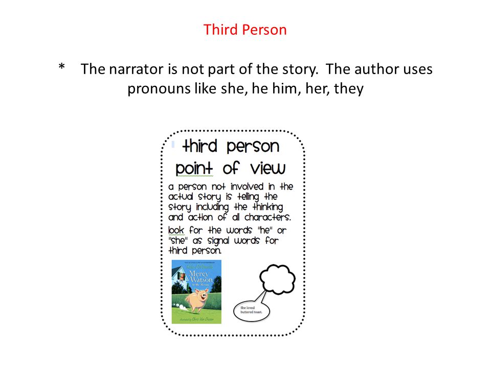 Third Person * The narrator is not part of the story.