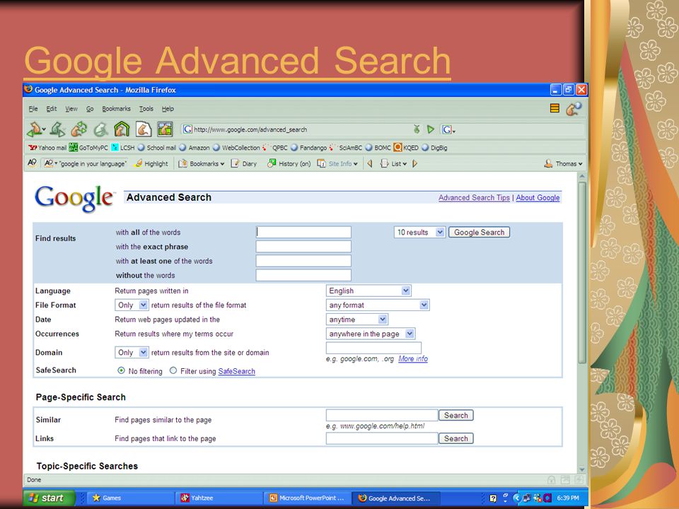 (c) Thomas T. Kaun 2005 Google Advanced Search