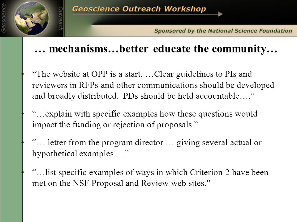 … mechanisms…better educate the community… The website at OPP is a start.