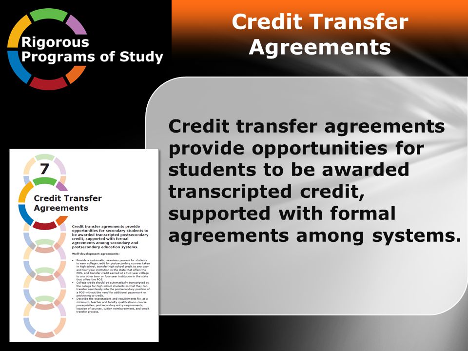 Credit Transfer Agreements Credit transfer agreements provide opportunities for students to be awarded transcripted credit, supported with formal agreements among systems.