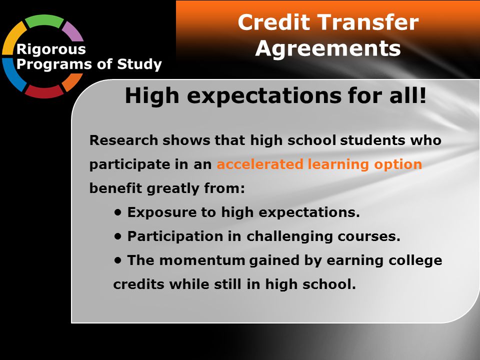 Credit Transfer Agreements High expectations for all.