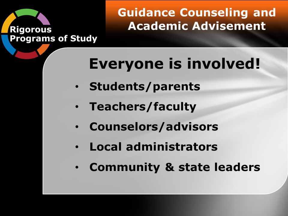 Guidance Counseling and Academic Advisement Everyone is involved.