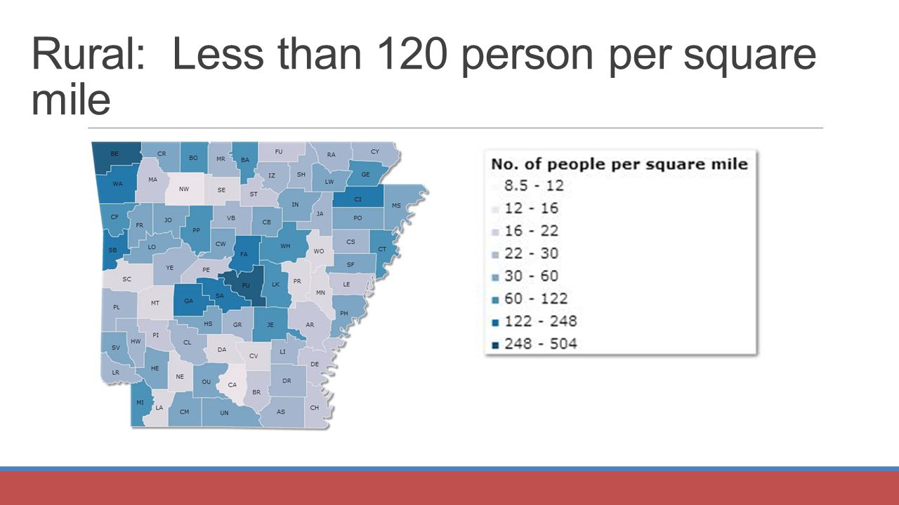 Rural: Less than 120 person per square mile