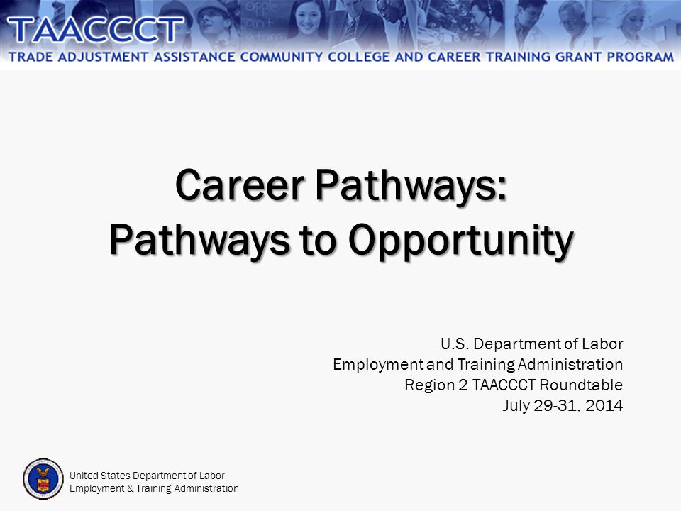 United States Department of Labor Employment & Training Administration Career Pathways: Pathways to Opportunity U.S.
