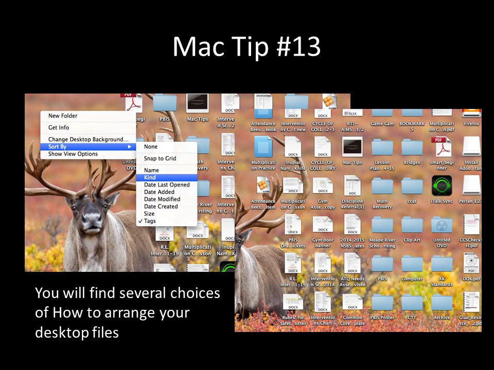 Mac Tip #13 You will find several choices of How to arrange your desktop files