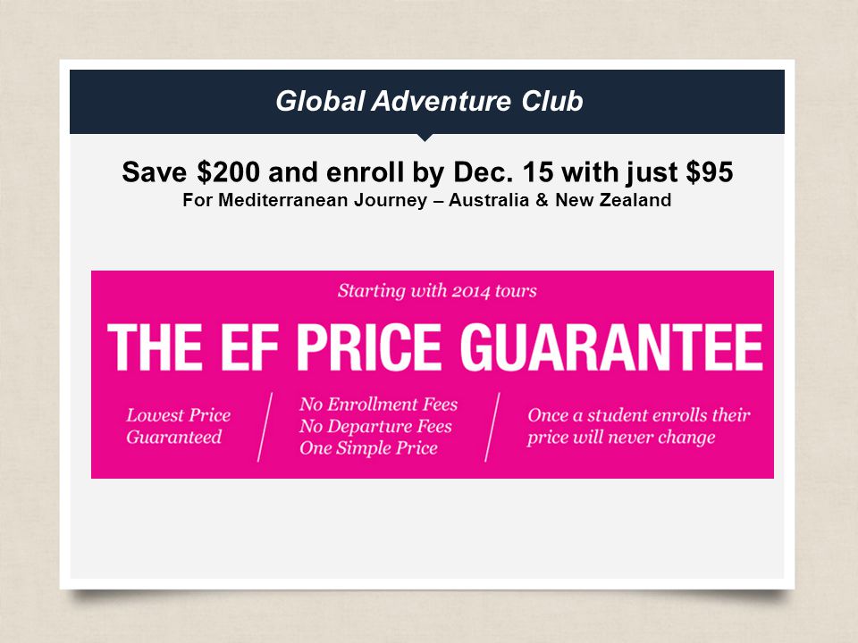 eftours.com Global Adventure Club Save $200 and enroll by Dec.