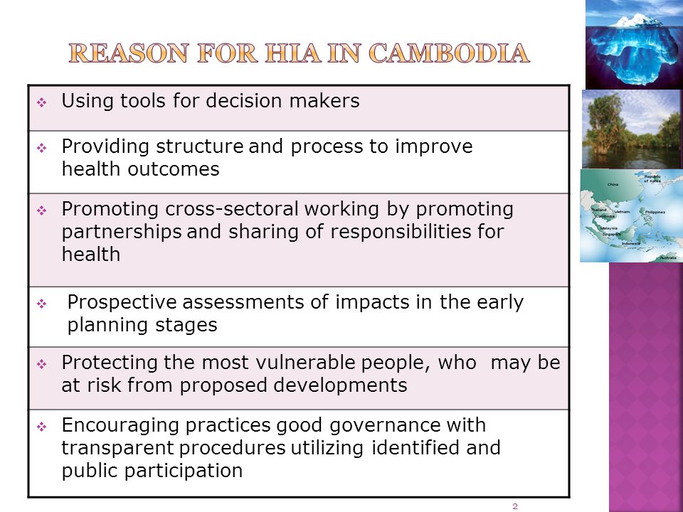 Presentation by Cambodian Participants Phuket, Thailand February 2012 Health Impact Assessment Royal Government of Cambodia