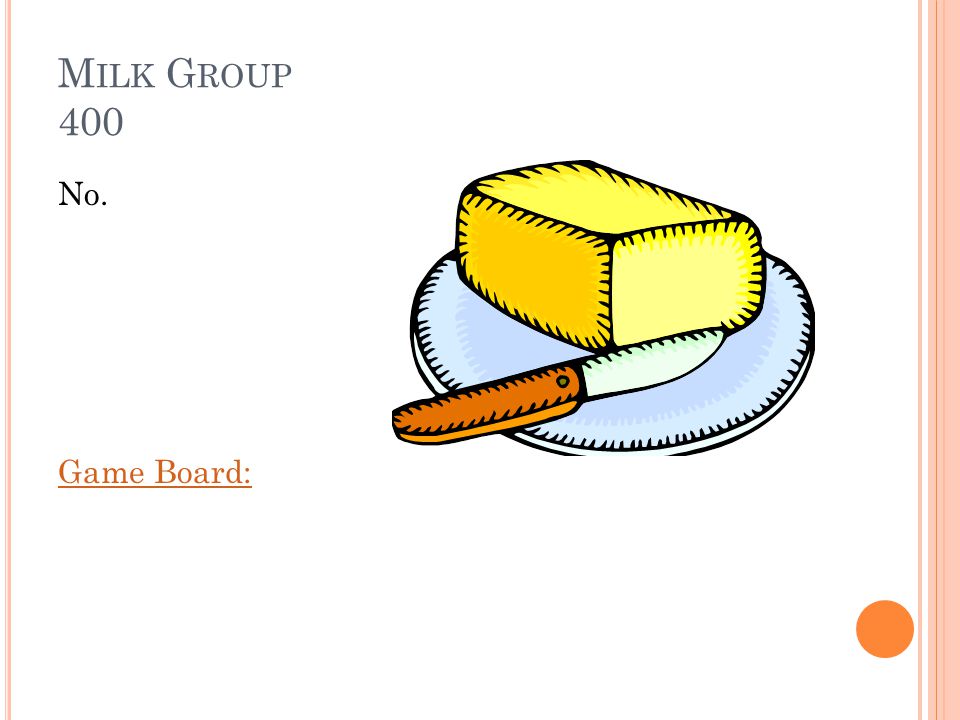 M ILK G ROUP 400 Is butter considered a milk product Answer: